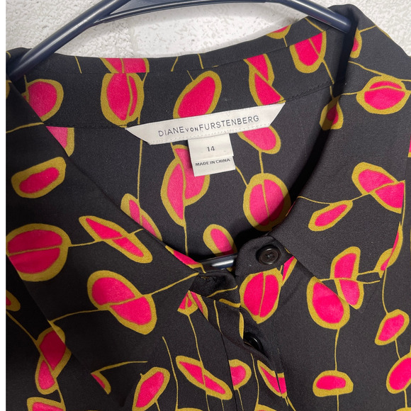 NEW Diane von Furstenberg 14 SILK Long Sleeve Chrissie Dress FIt Flare Red Black - Picture 10 of 10